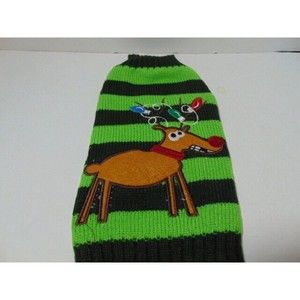 Knit Dog Sweater XS Ugly Christmas Sweater Dog Reindeer Tangled in Lights Green